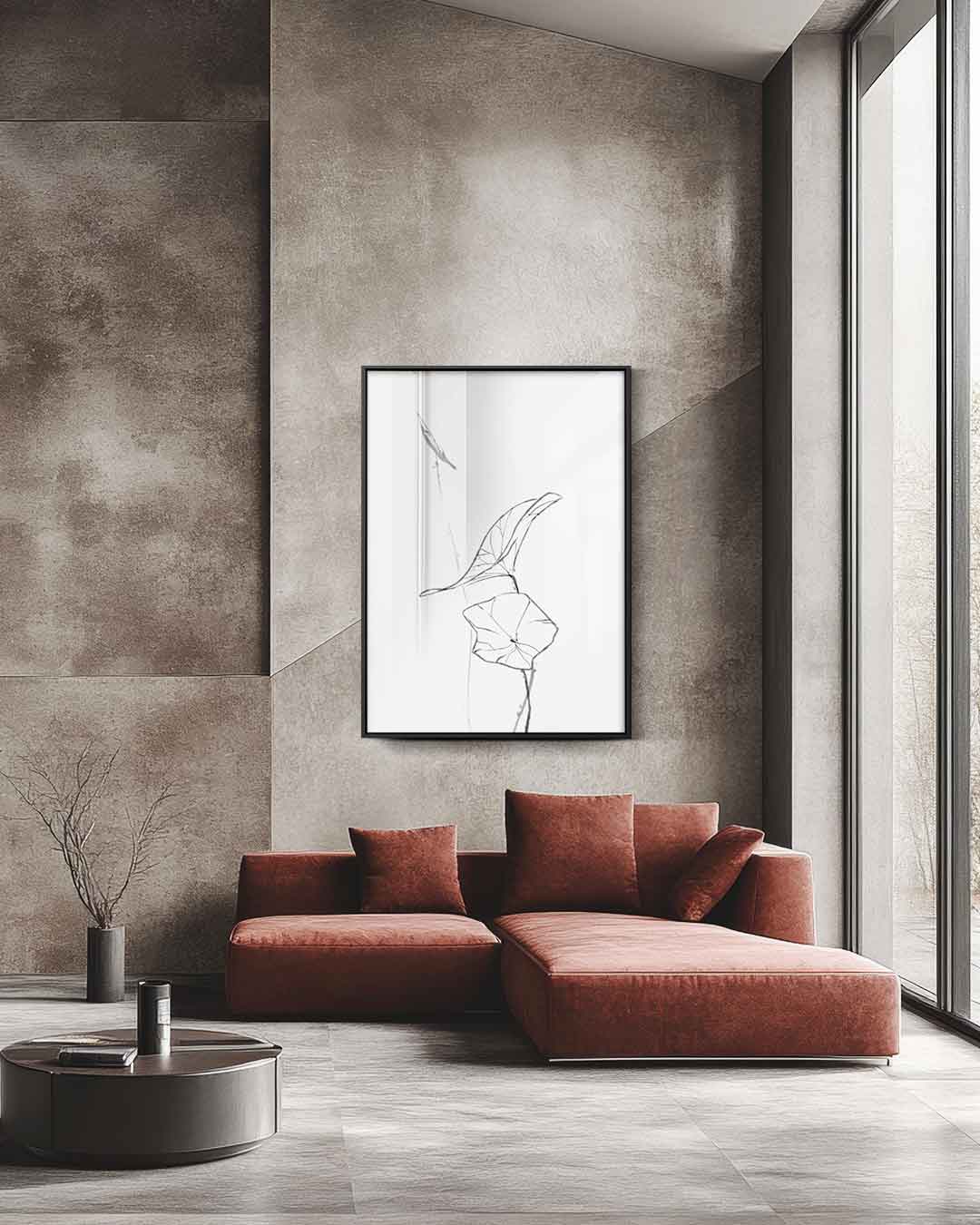 Elegante Lijntekening van Blaadjes Kunstwerk-canvas-dibond-plexiglas-wanddecoratie-WallArtistic