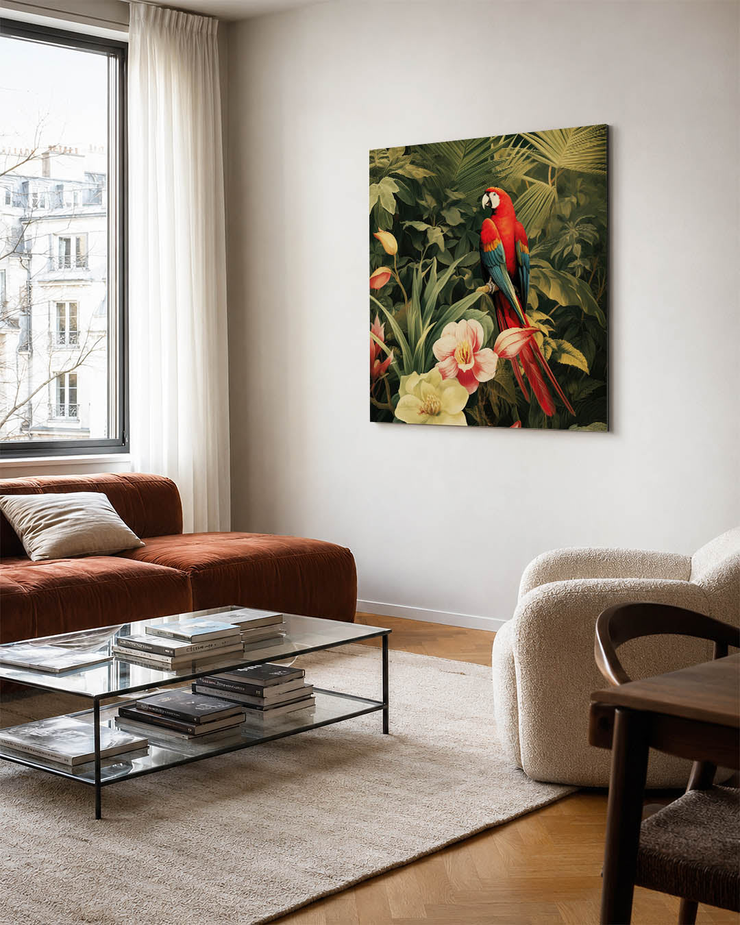 Exotische vogel en bloemen Kunstwerk
