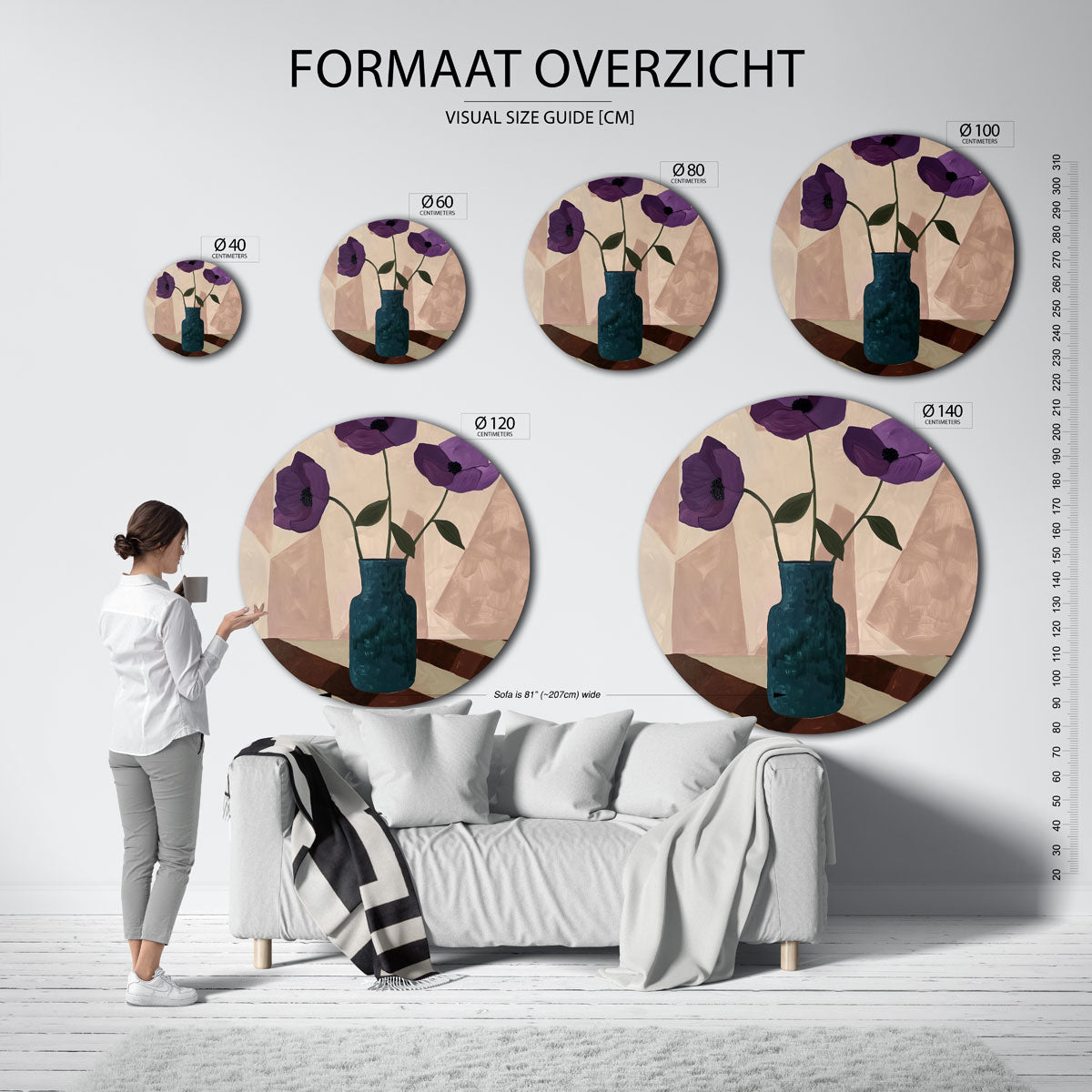 Paarse bloemen in vaas Muurcirkel