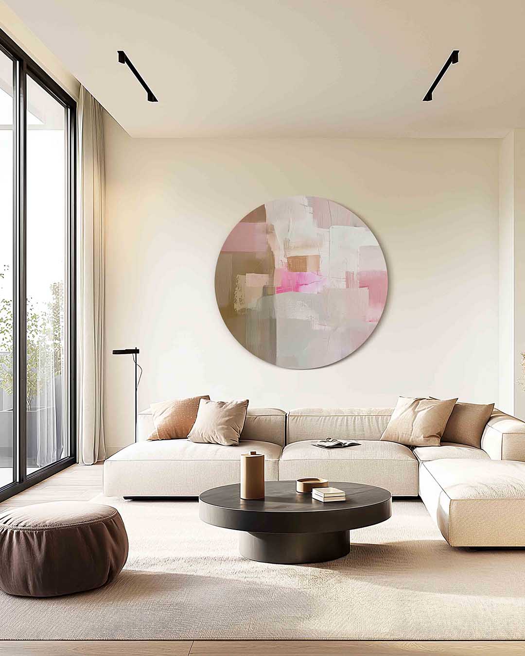 Abstracte roze en beige Muurcirkel