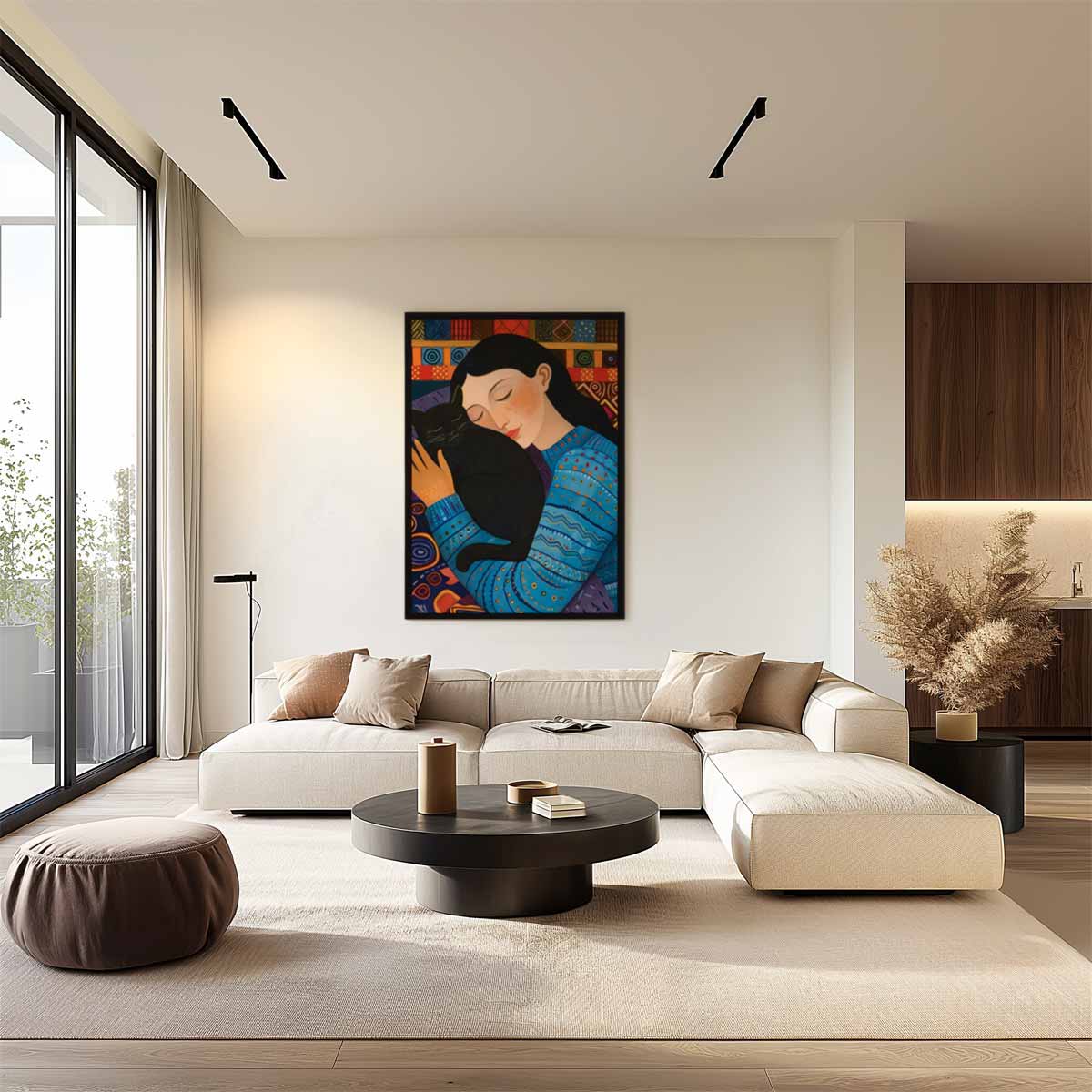 Knuffel met Kat Kunstwerk-canvas-dibond-plexiglas-wanddecoratie-WallArtistic