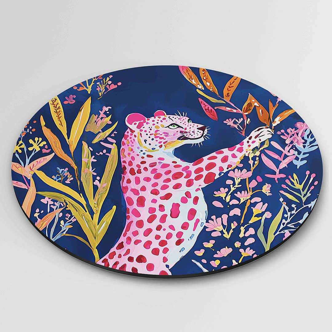 Roze luipaard met bloemen Muurcirkel