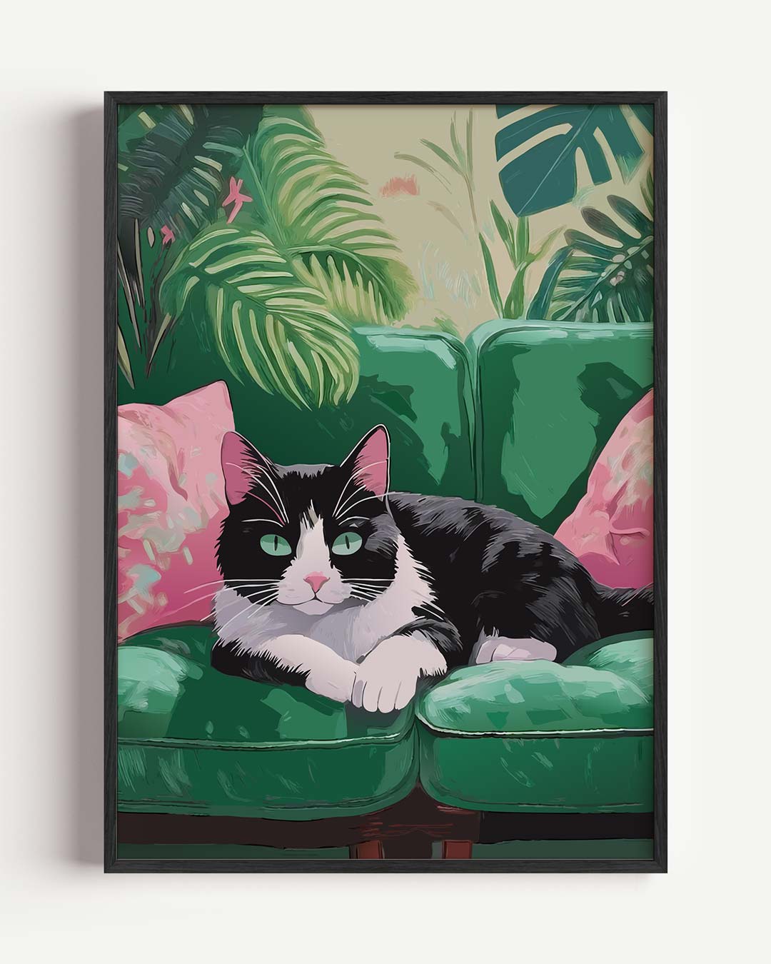 Tropische Kat Op Een Groene Bank Poster-WallArtistic
