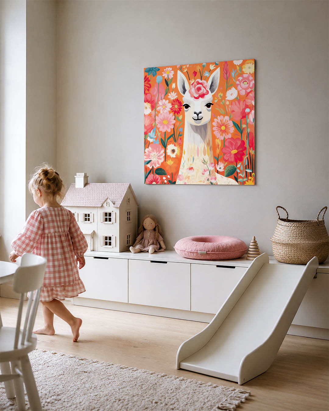 Vrolijke lama bloemen Kunstwerk