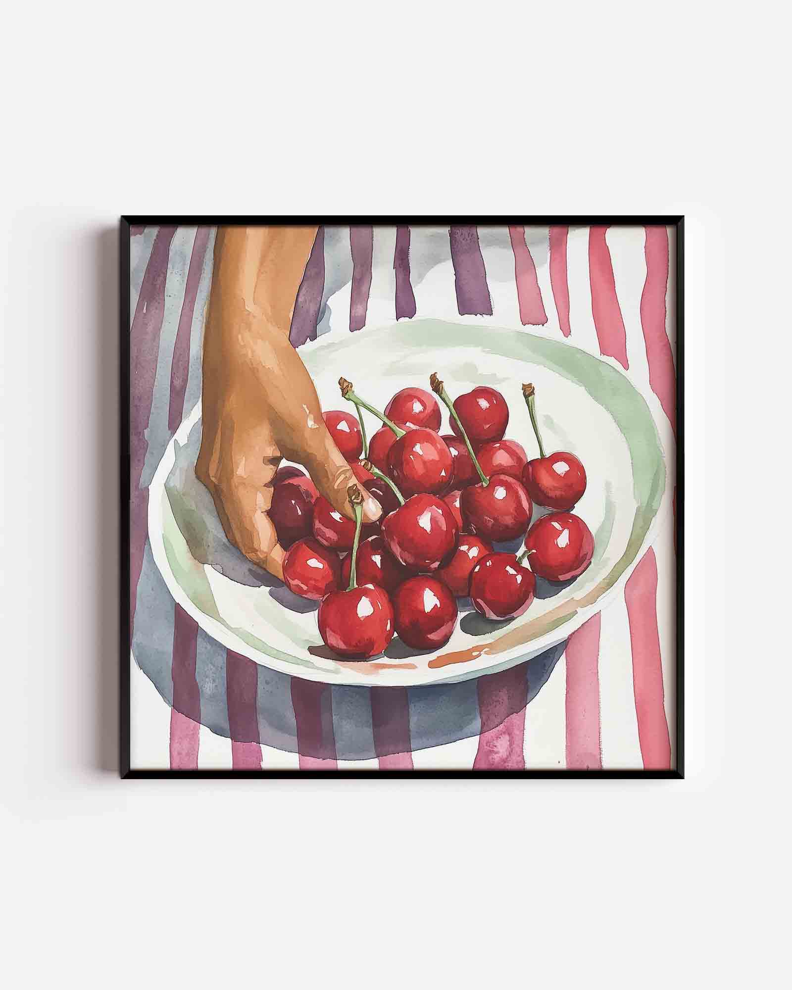 Hand met kersen Poster