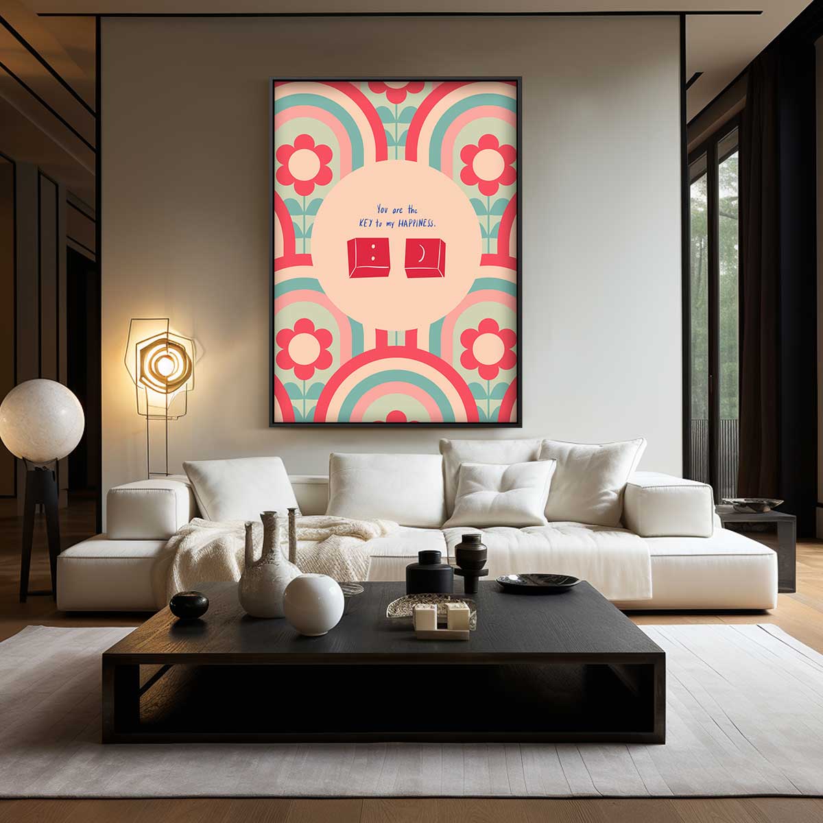 Retro Bloemen Geluksposter Kunstwerk-canvas-dibond-plexiglas-wanddecoratie-WallArtistic