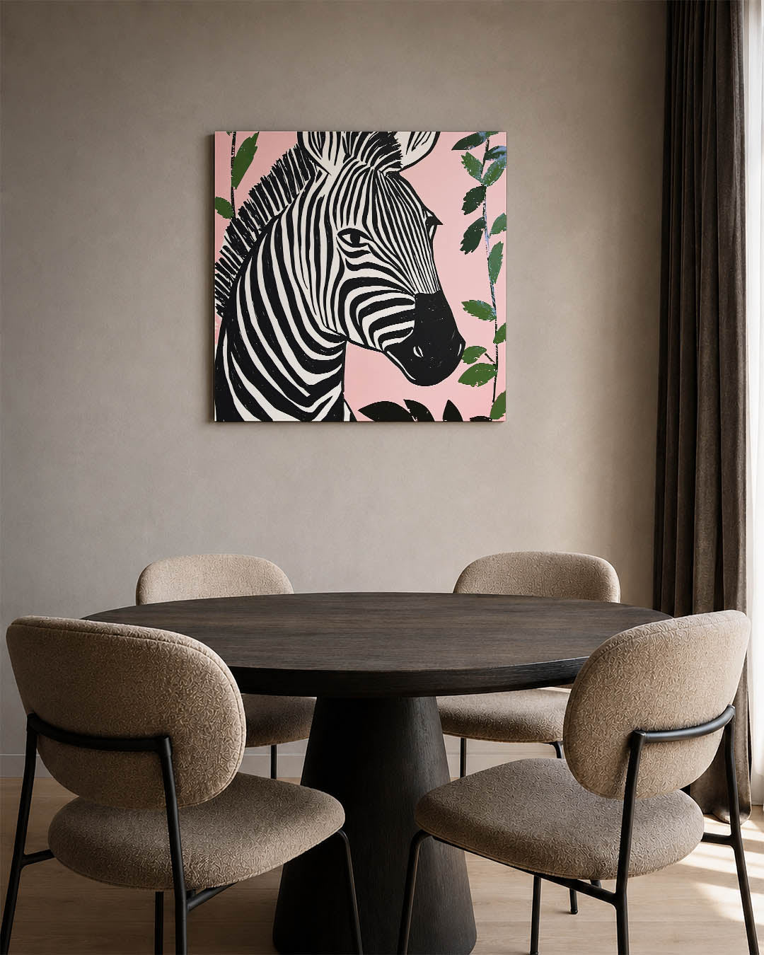 Zebra op roze achtergrond Kunstwerk