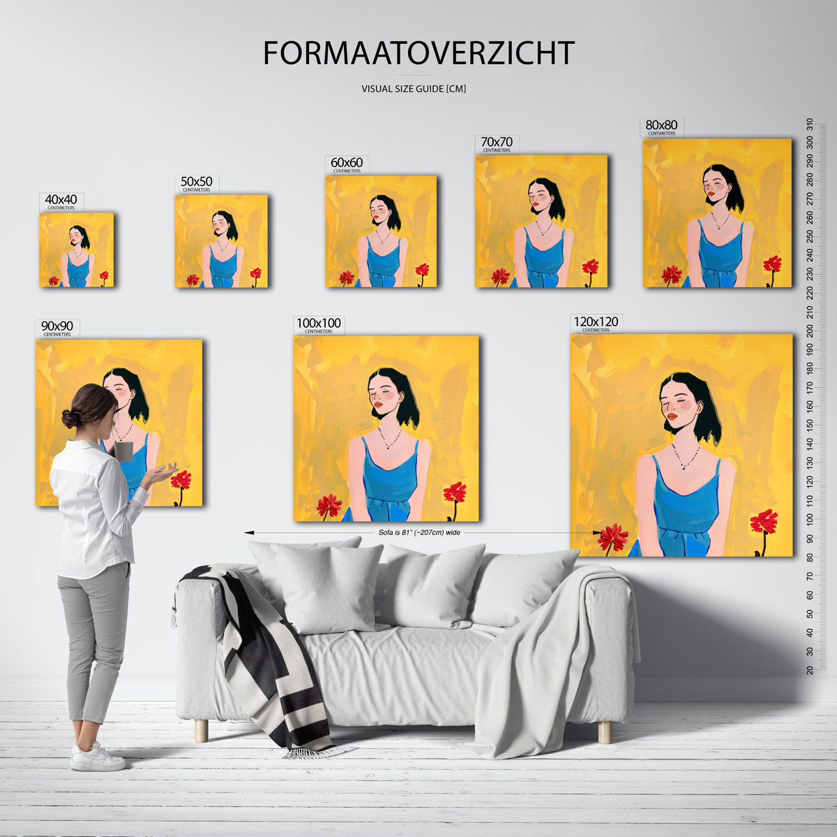 Vrouw in blauwe jurk Poster