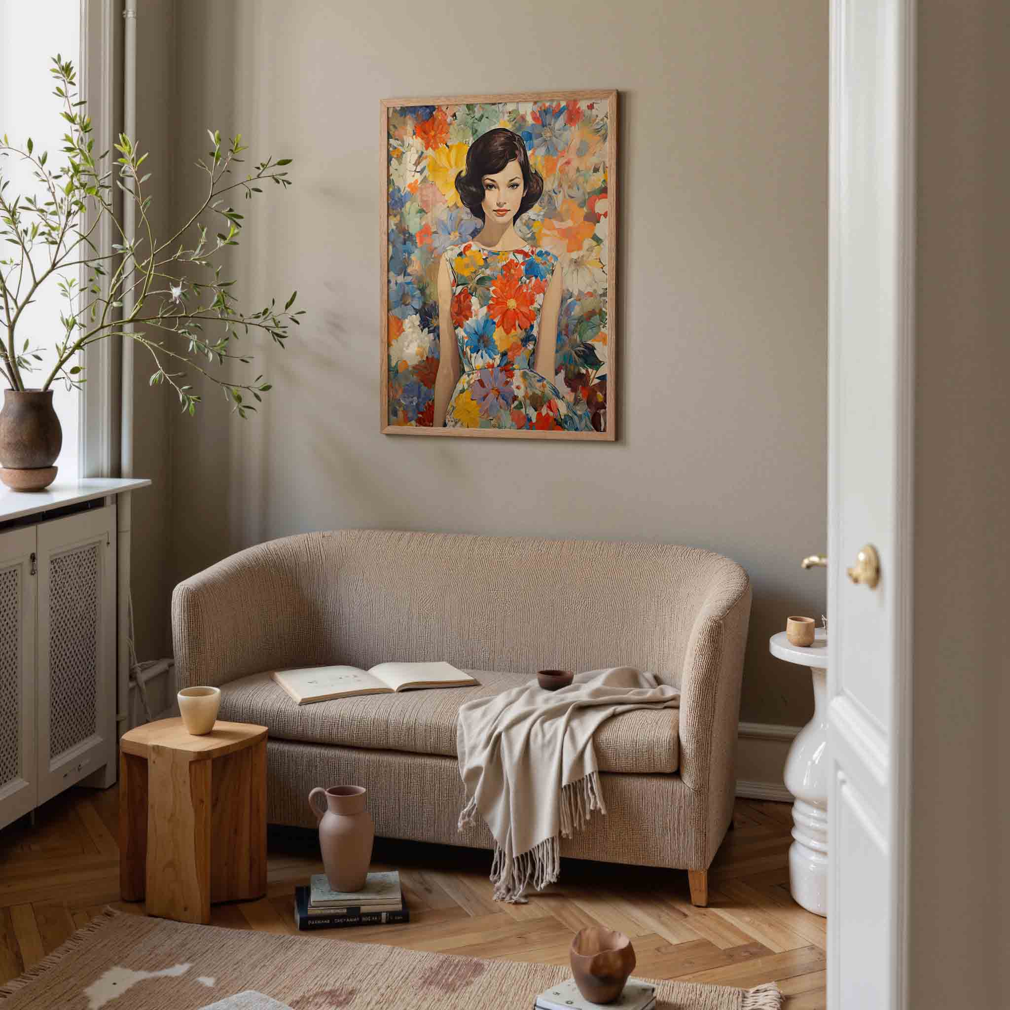 Vrouw met bloemenjurk Poster