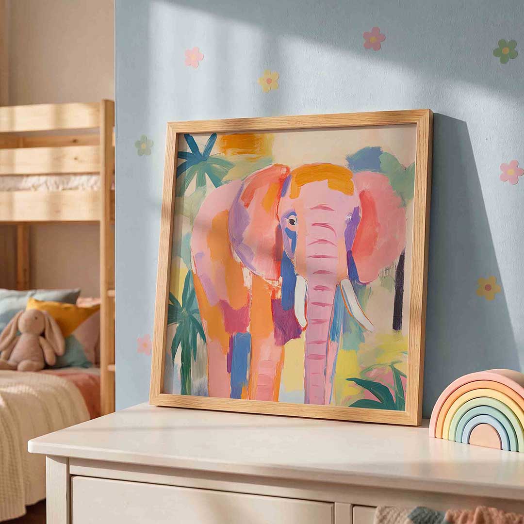 Olifant in kleurrijk landschap Poster