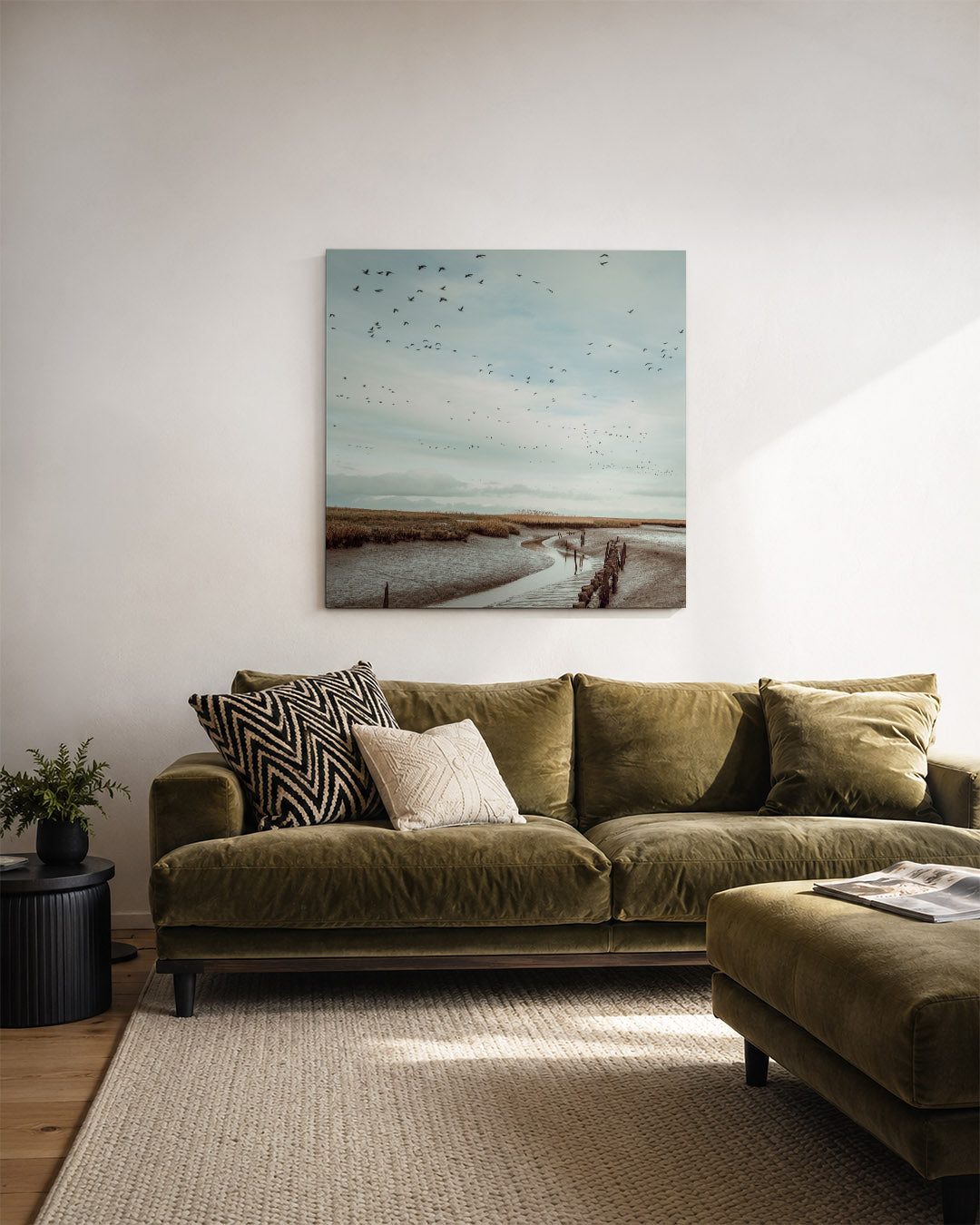 Vogels boven landschap Kunstwerk