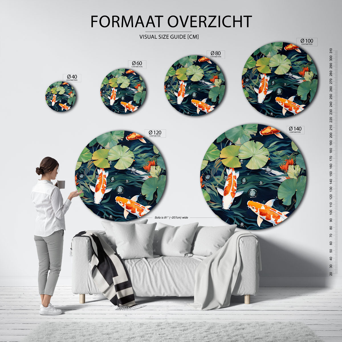 Koi vissen en waterlelies Muurcirkel