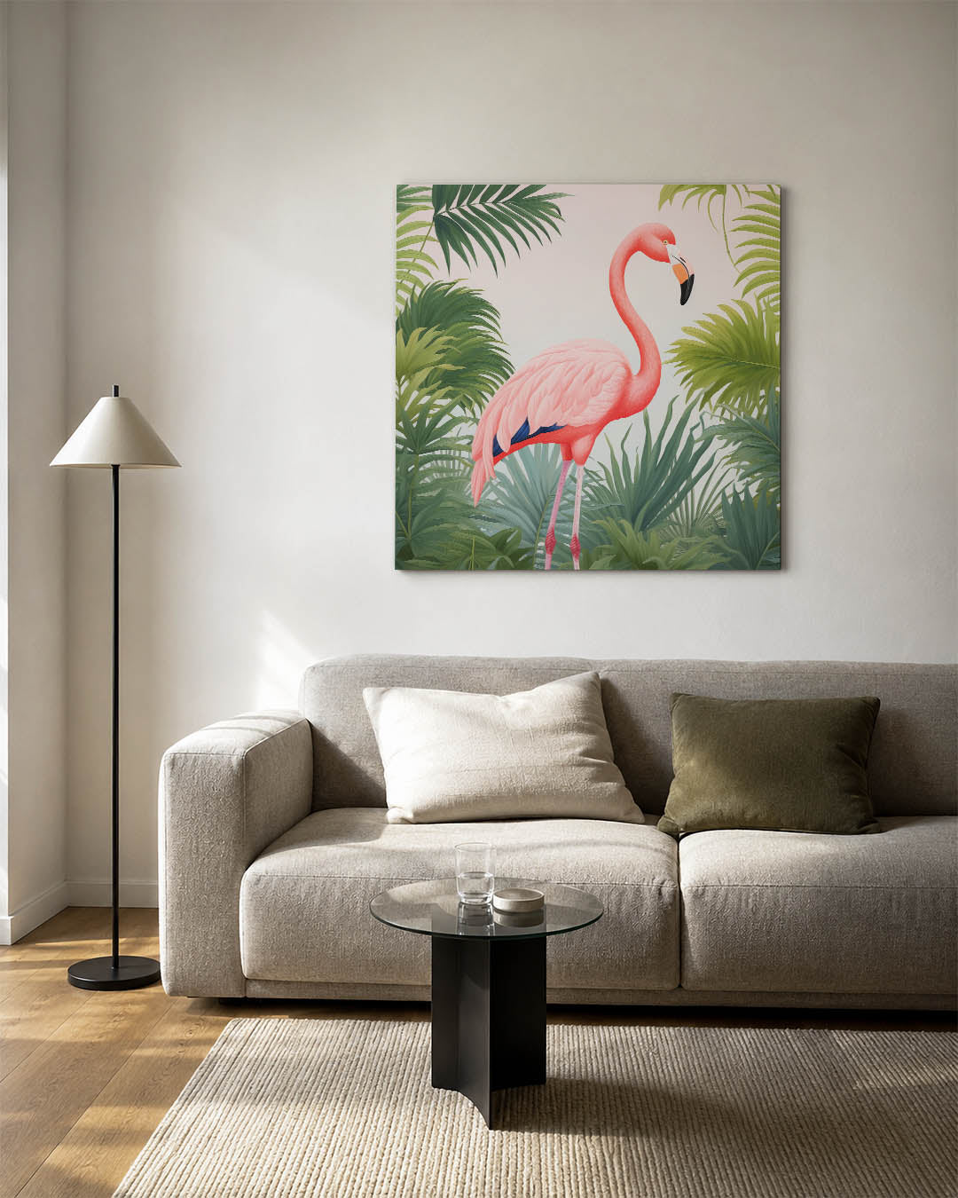 Flamingo en bladeren Kunstwerk