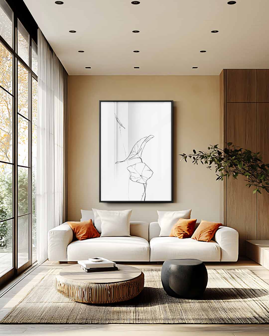 Elegante Lijntekening van Blaadjes Kunstwerk-canvas-dibond-plexiglas-wanddecoratie-WallArtistic