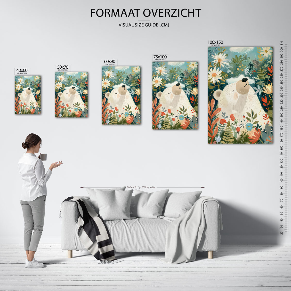 Dromerige beer in bloemen Kunstwerk