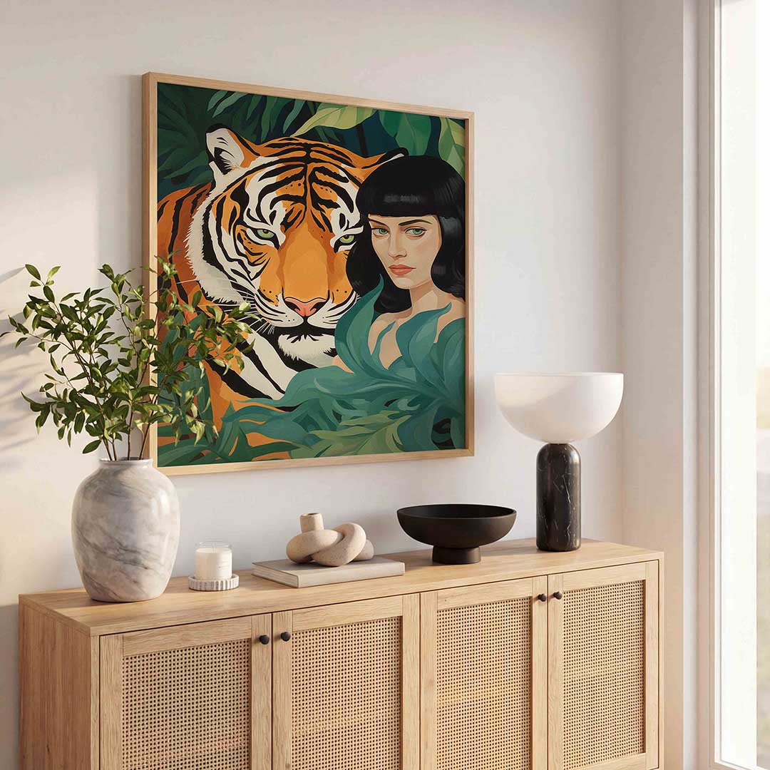 Tijger en vrouw Poster
