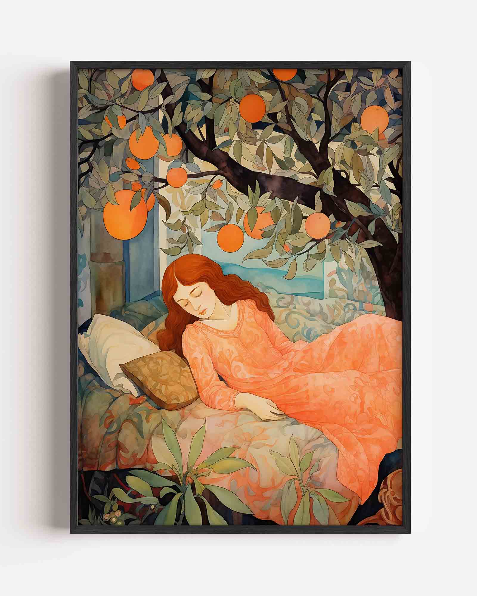 Slapende vrouw onder sinaasappelboom Poster