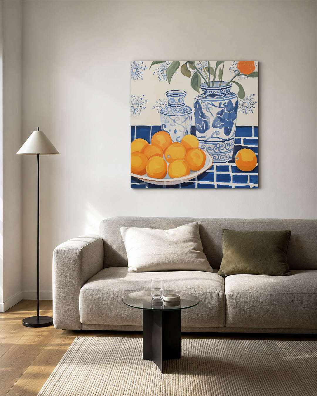 Vazen en sinaasappels Kunstwerk
