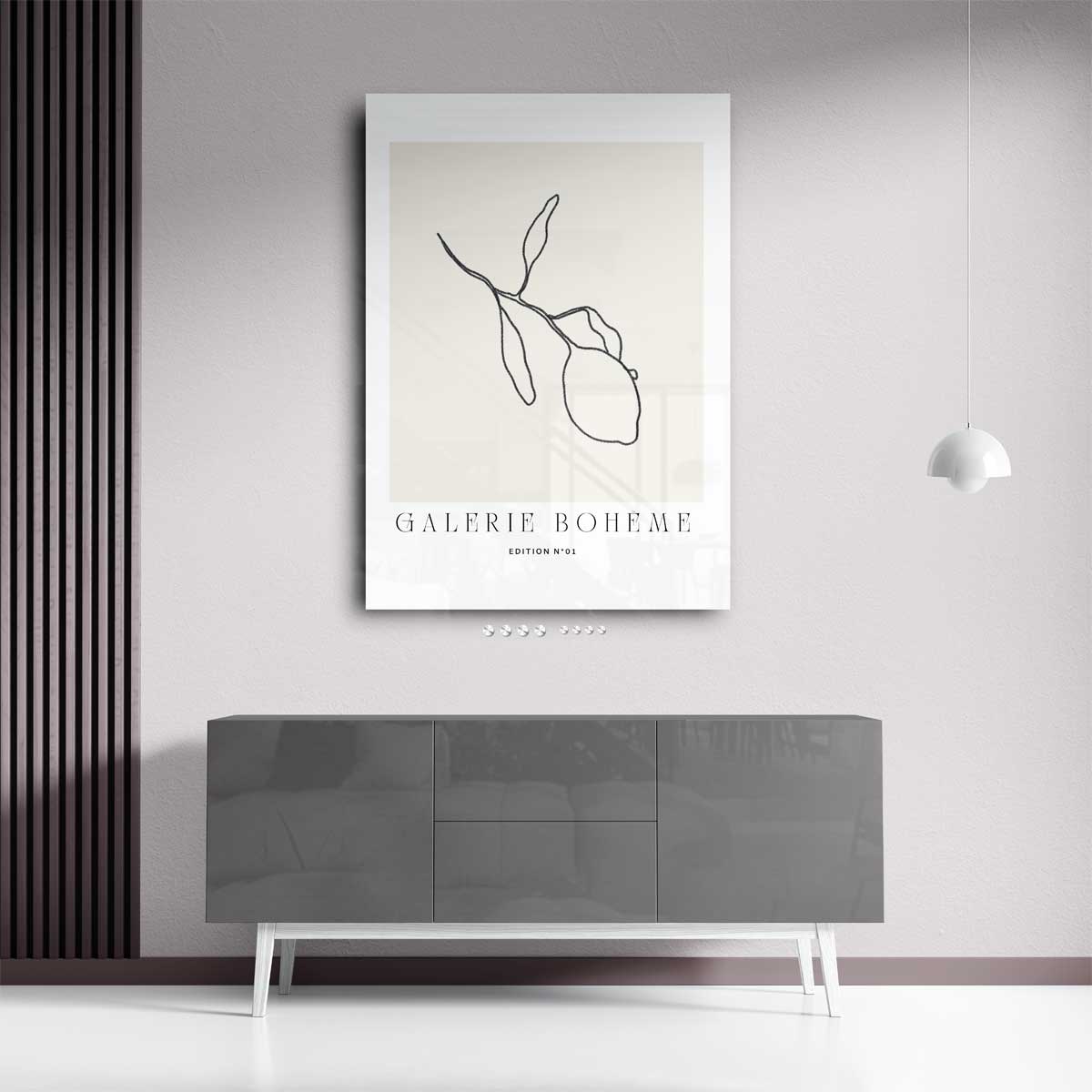 Minimalistische Citroenlijntekening Kunstwerk-canvas-dibond-plexiglas-wanddecoratie-WallArtistic
