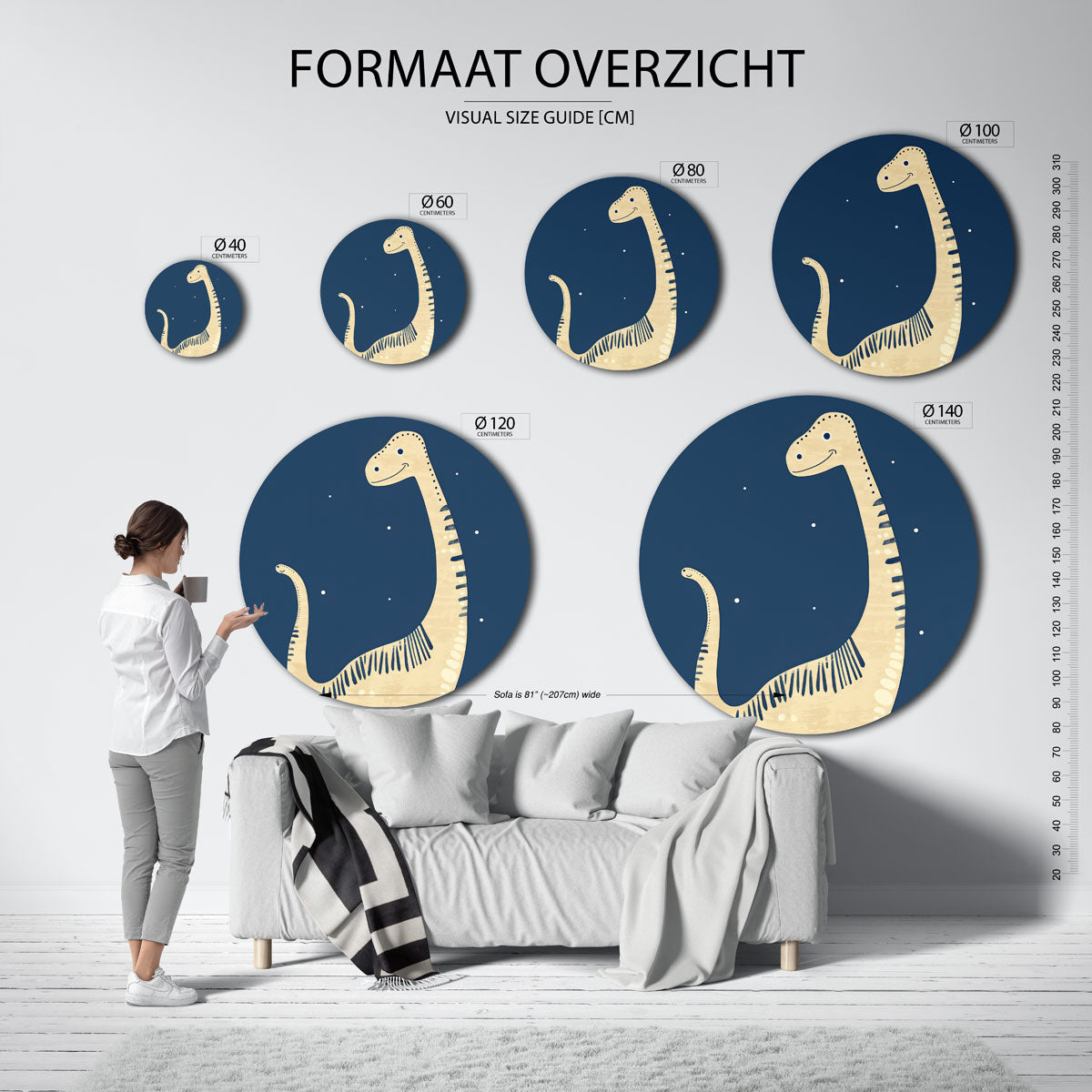 Dinosaurus op blauwe achtergrond Muurcirkel