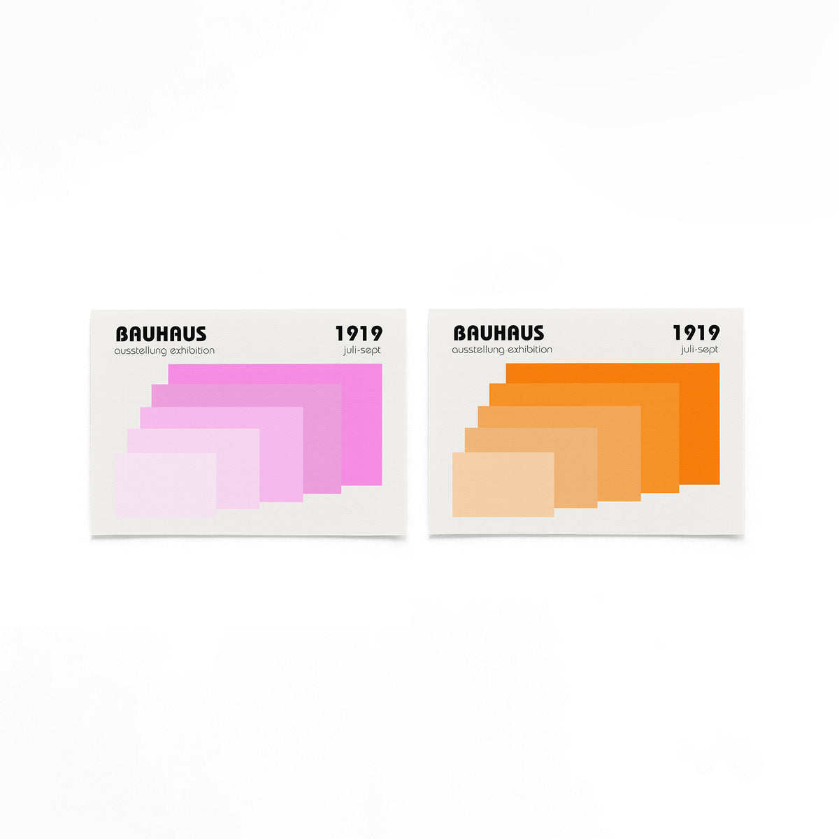 Twee landscape posters met roze en oranje vlakken als vrijstaande productfoto