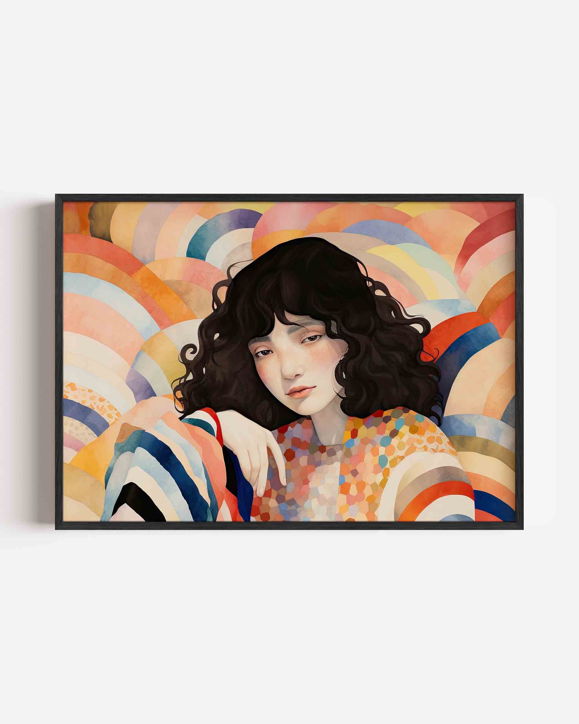 Vrouw met golvende achtergrond Poster