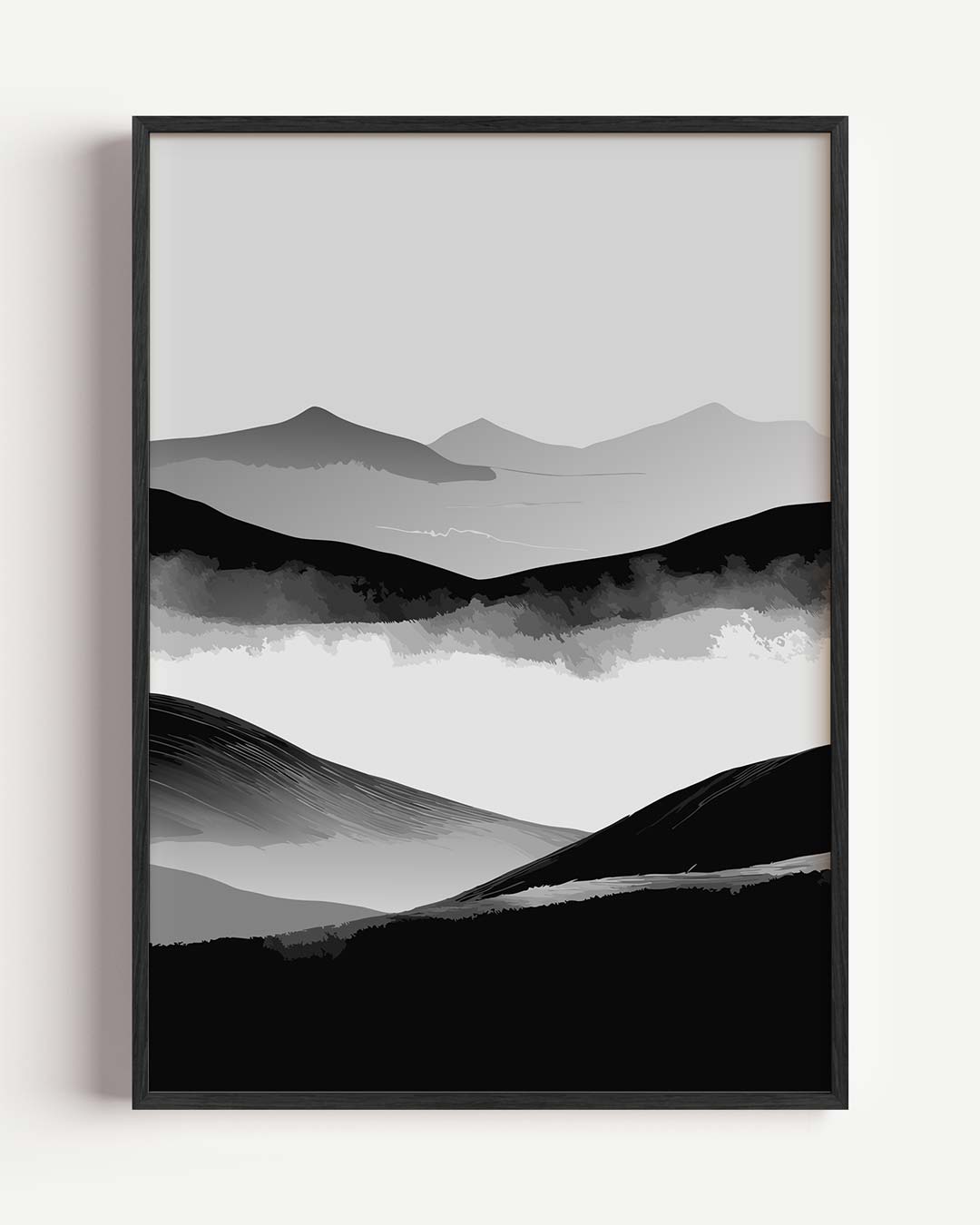 Sereen Berglandschap in Grijstinten Poster-WallArtistic