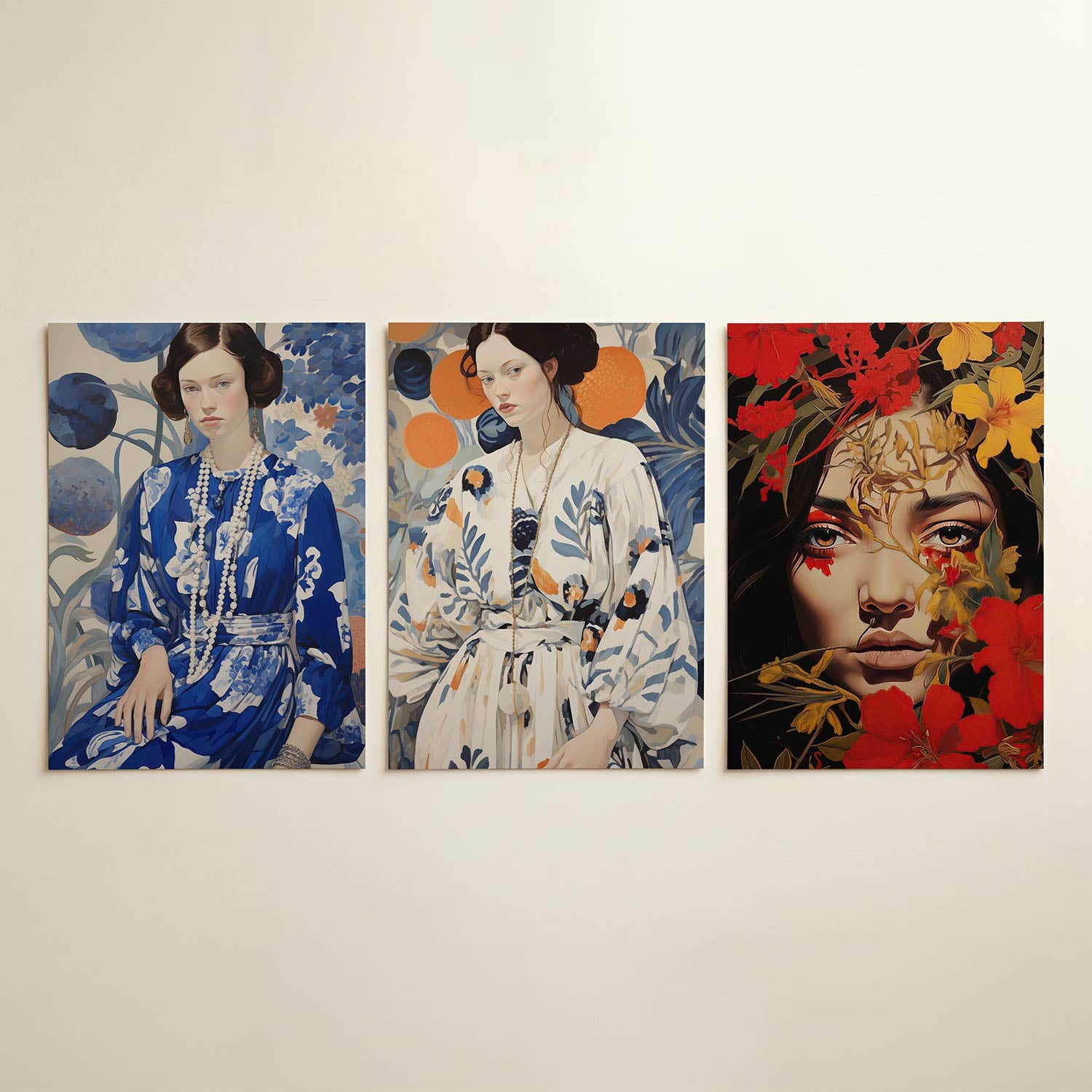 Blauwe bloemendroom Posterset