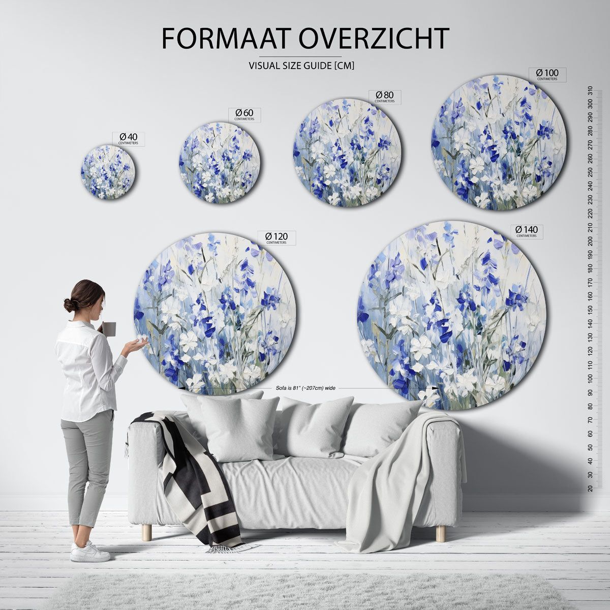 Blauwe bloemen Muurcirkel