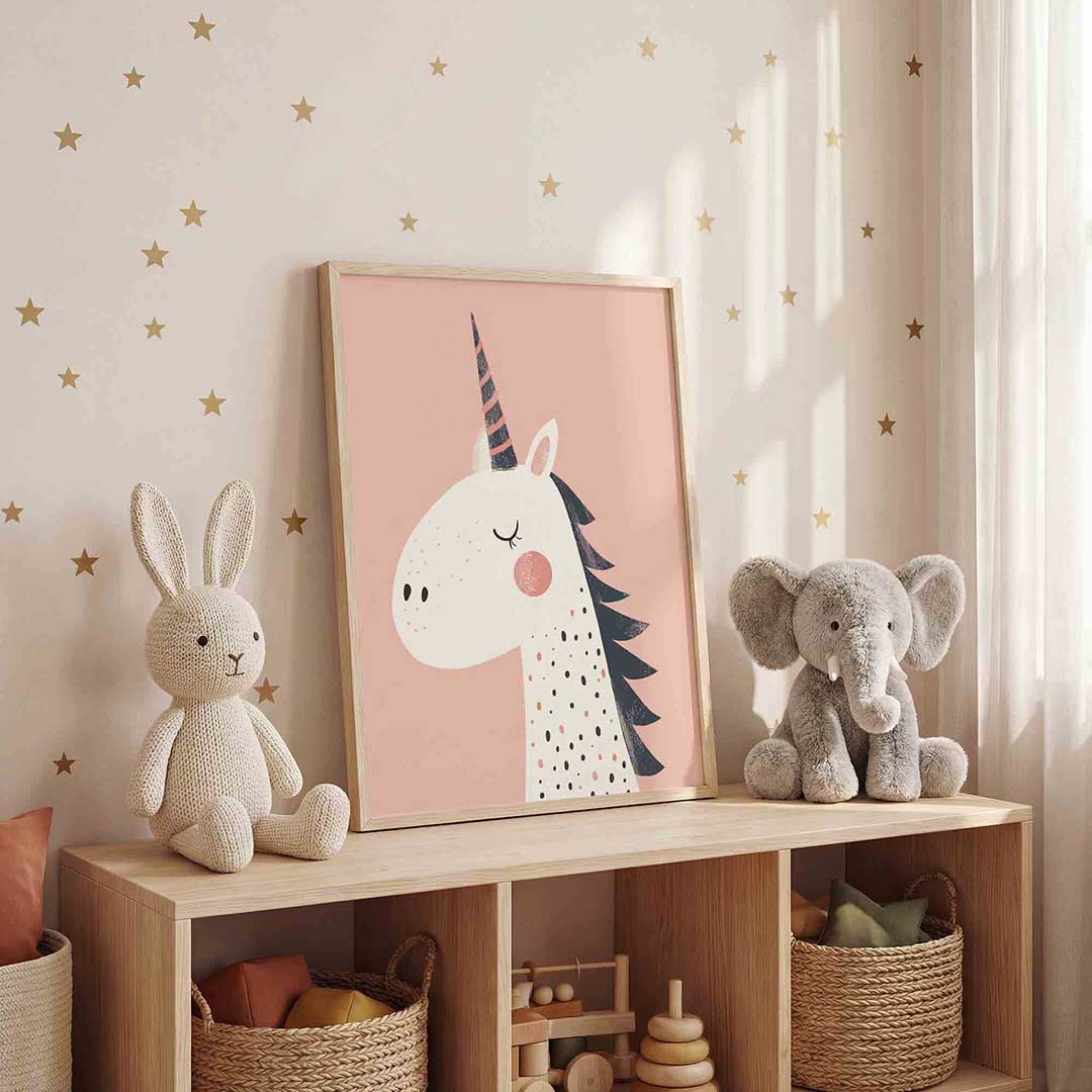 Eenhoorn met roze achtergrond Poster