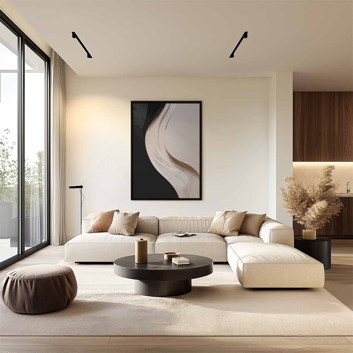 Abstracte Elegantie in Zwart en Wit Kunstwerk-canvas-dibond-plexiglas-wanddecoratie-WallArtistic