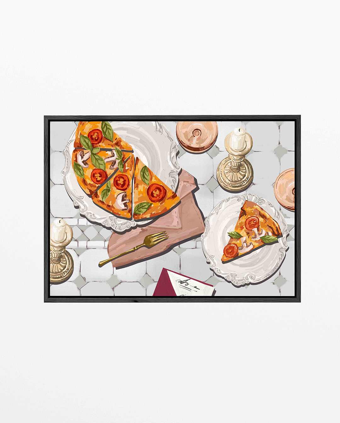 Pizza en kaarsen Kunstwerk
