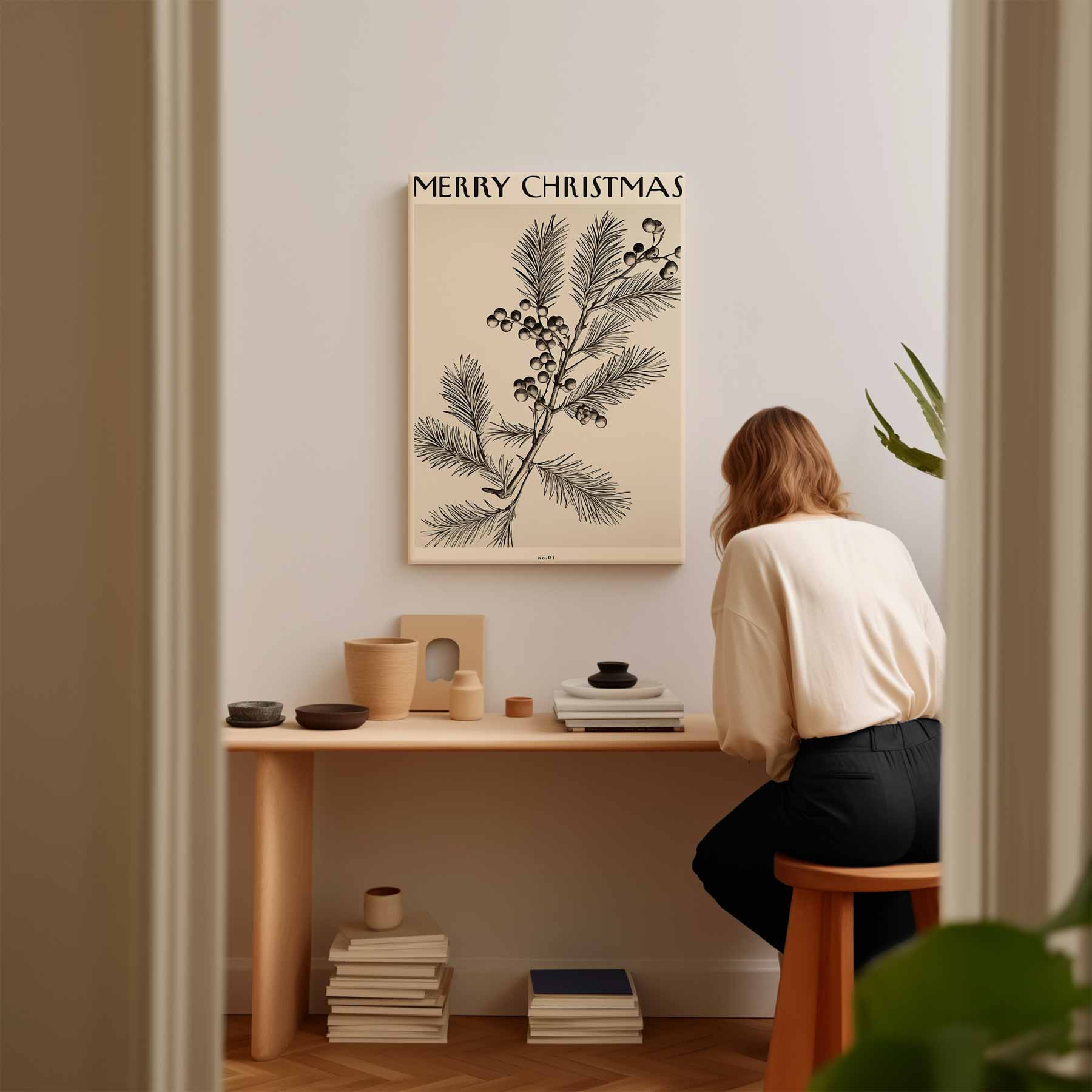 Vintage Kersttak Illustratie Kunstwerk-canvas-dibond-plexiglas-wanddecoratie-WallArtistic