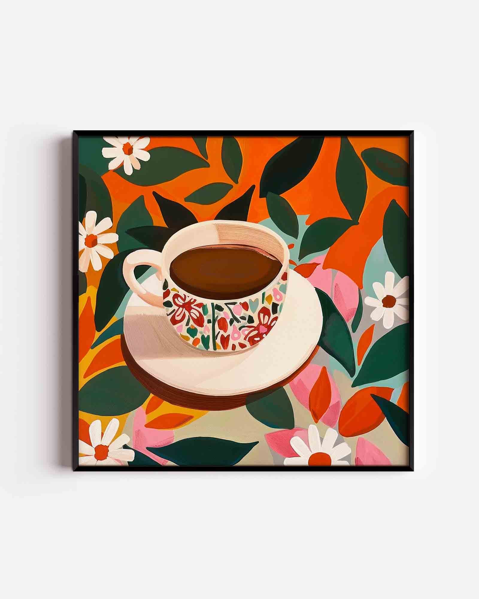 Bloemrijke koffiekop Poster