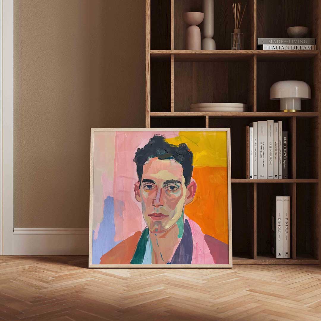 Portret met kleurrijke achtergrond Poster