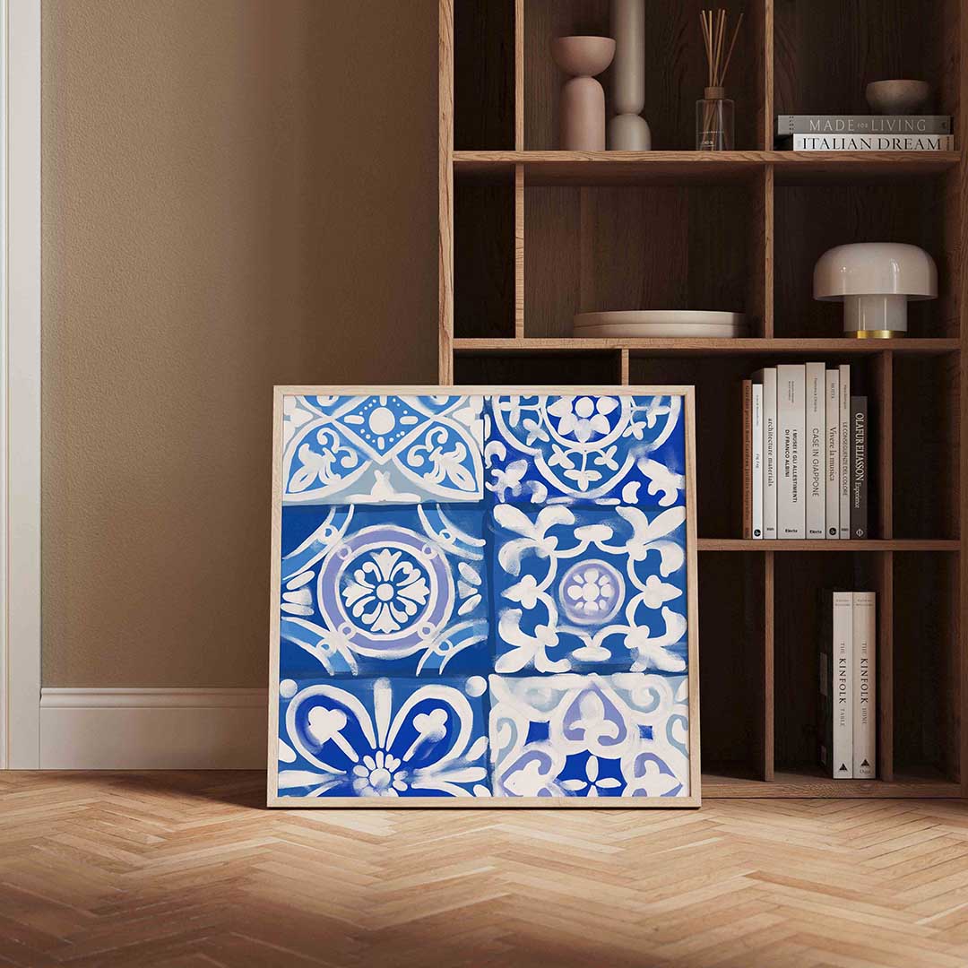 Blauwe tegelpatronen Poster