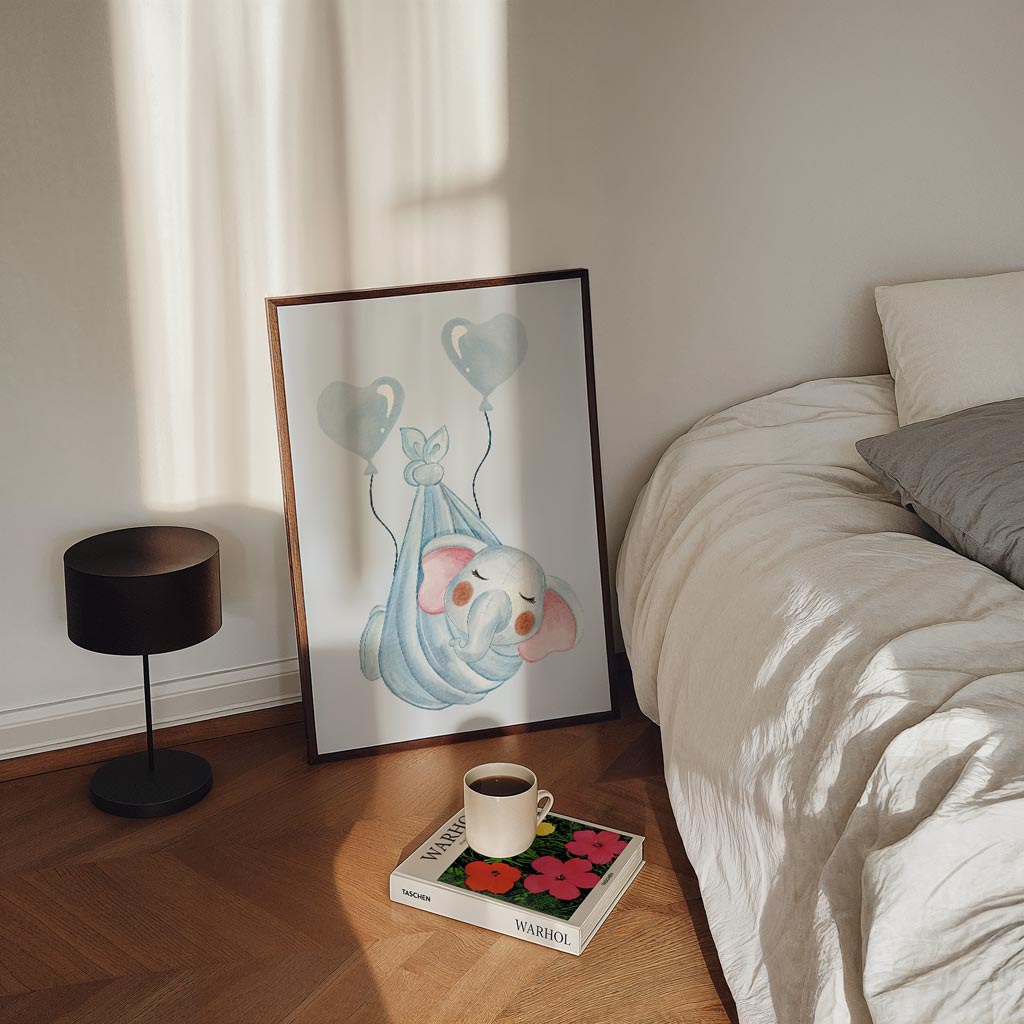 Baby Olifant met Ballonnen Poster-WallArtistic