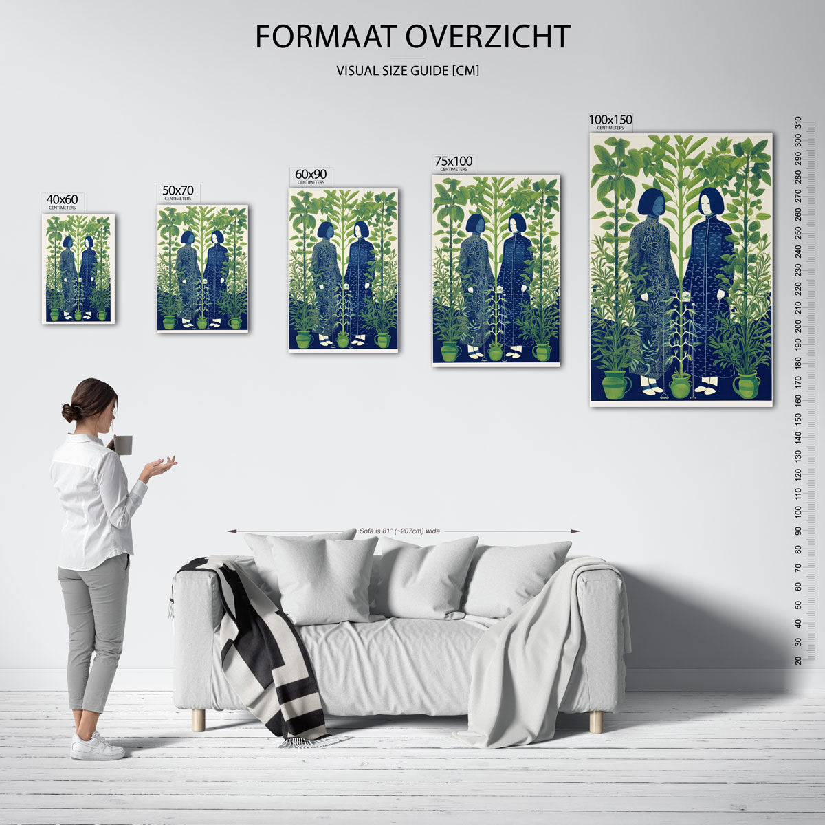 Vrouwelijke figuren in groen Kunstwerk