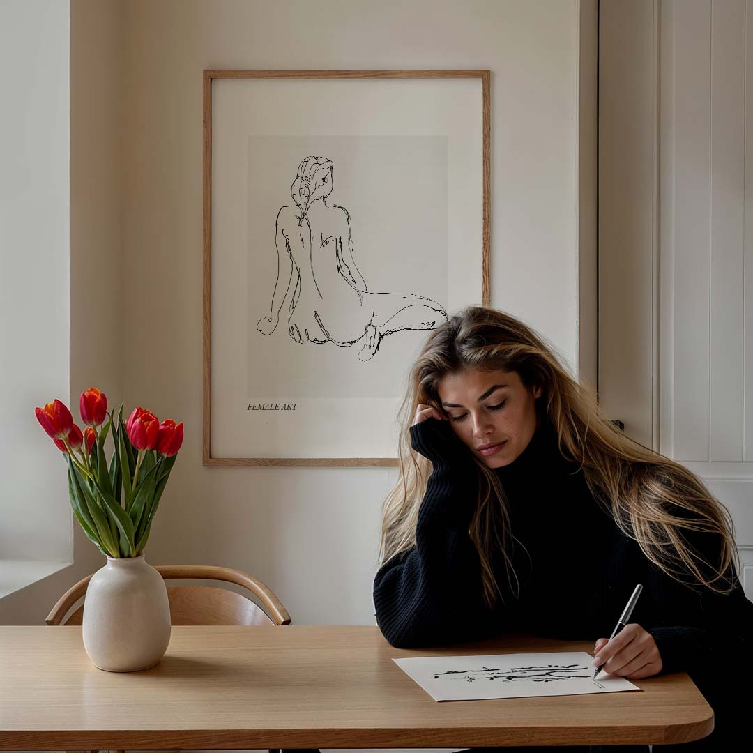 Elegante Vrouwelijke Lijntekening Poster-WallArtistic