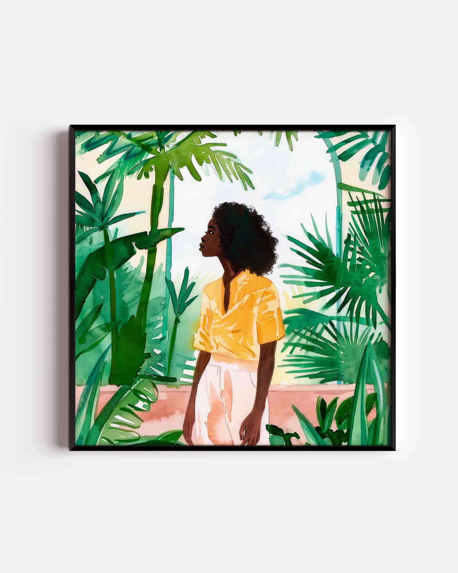Vrouw tussen groene bladeren Poster
