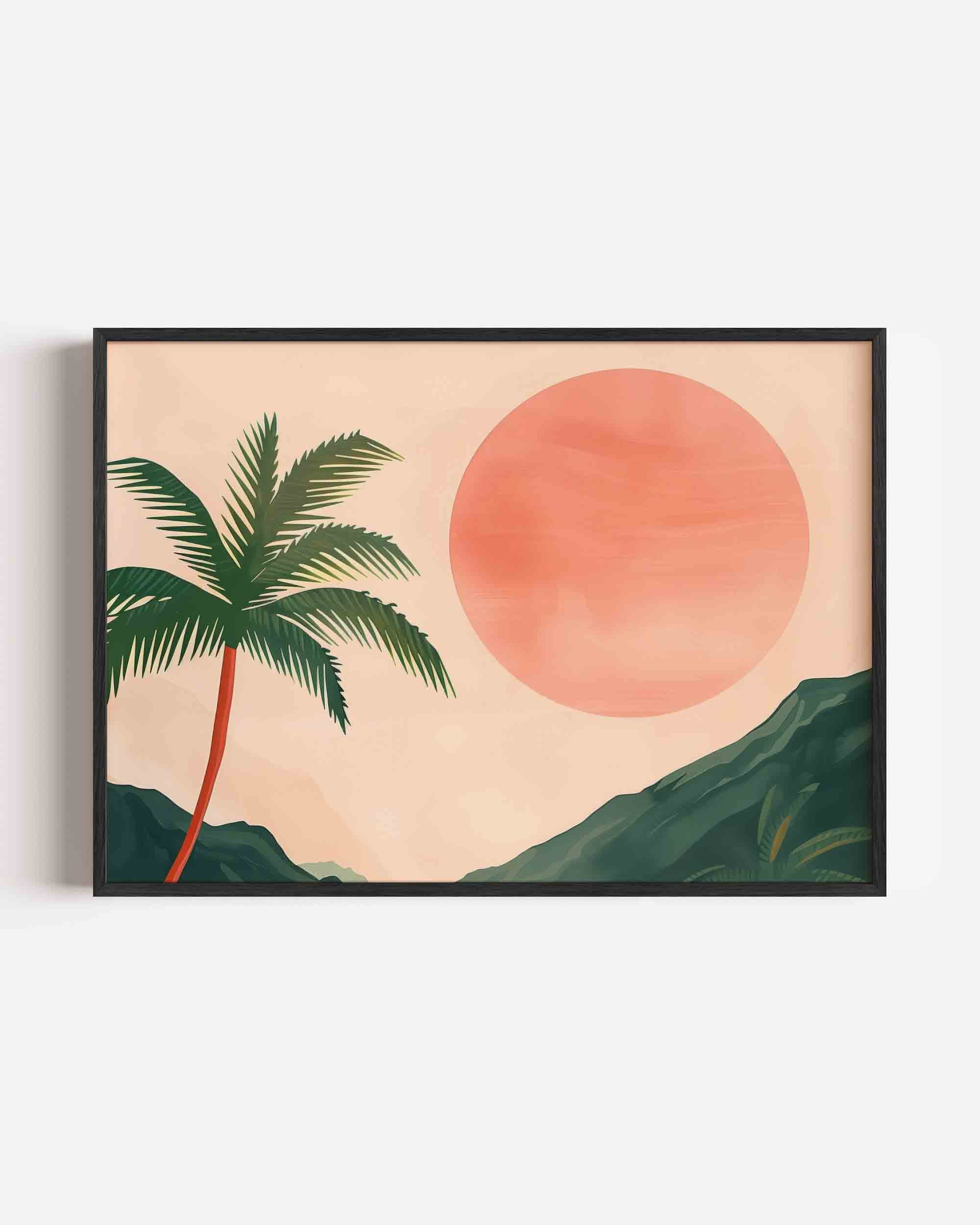 Palmboom en zon Poster