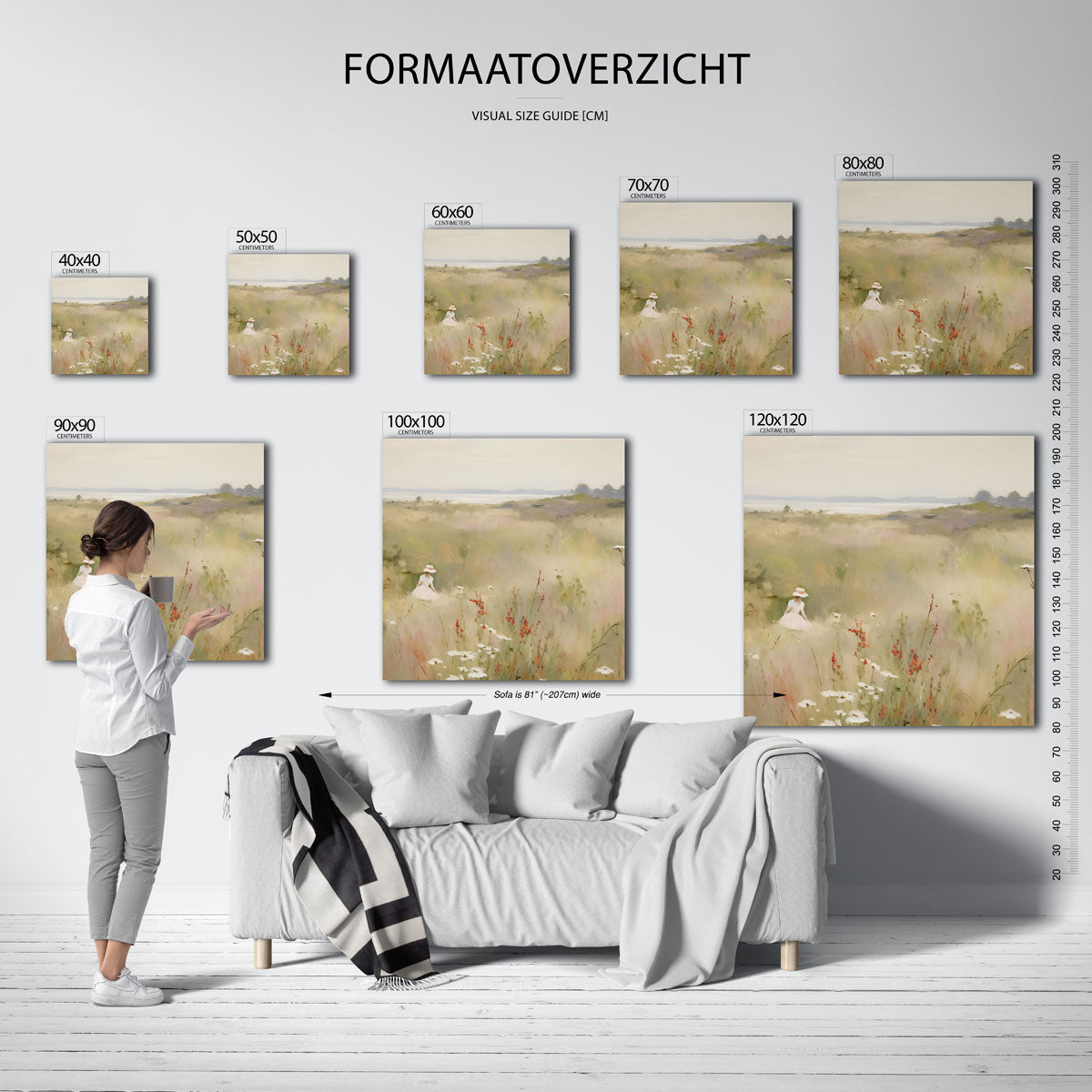 Vrouw in bloemenveld Poster