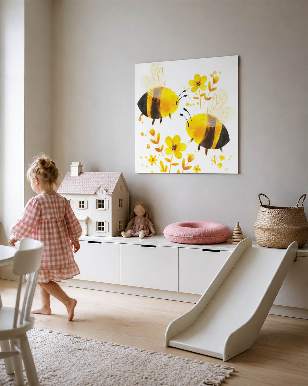 Vrolijke bijen en bloemen Kunstwerk
