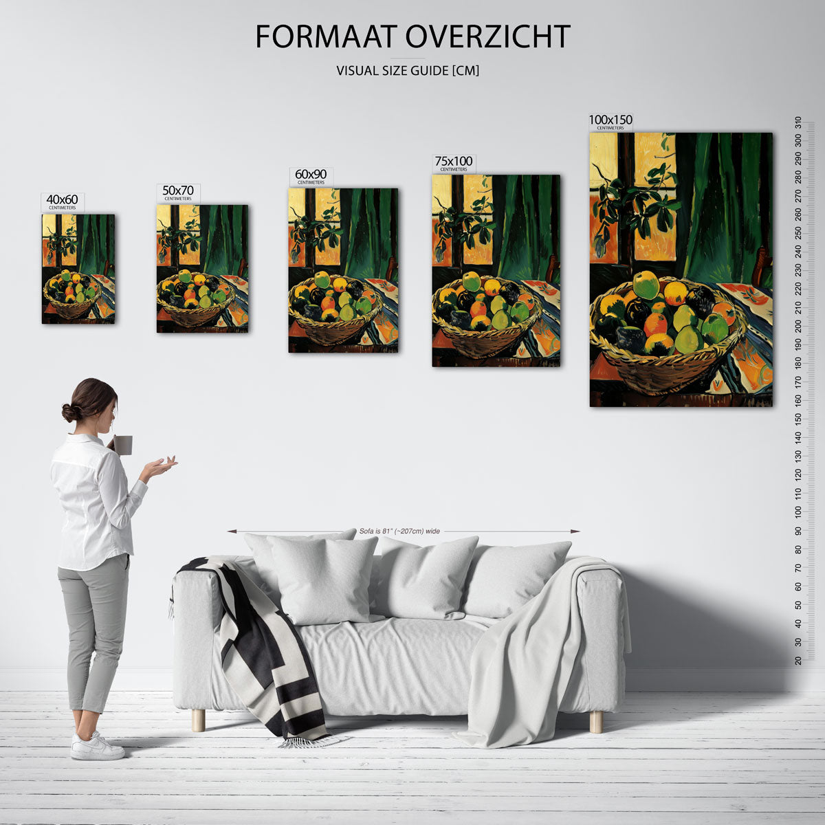 Fruitmand met gordijn Kunstwerk