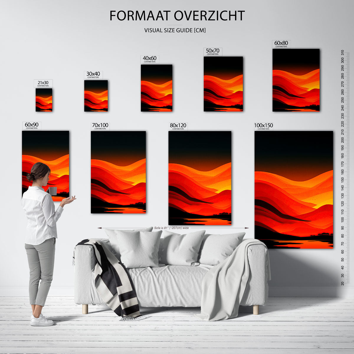 Golvende rode en oranje heuvels Poster