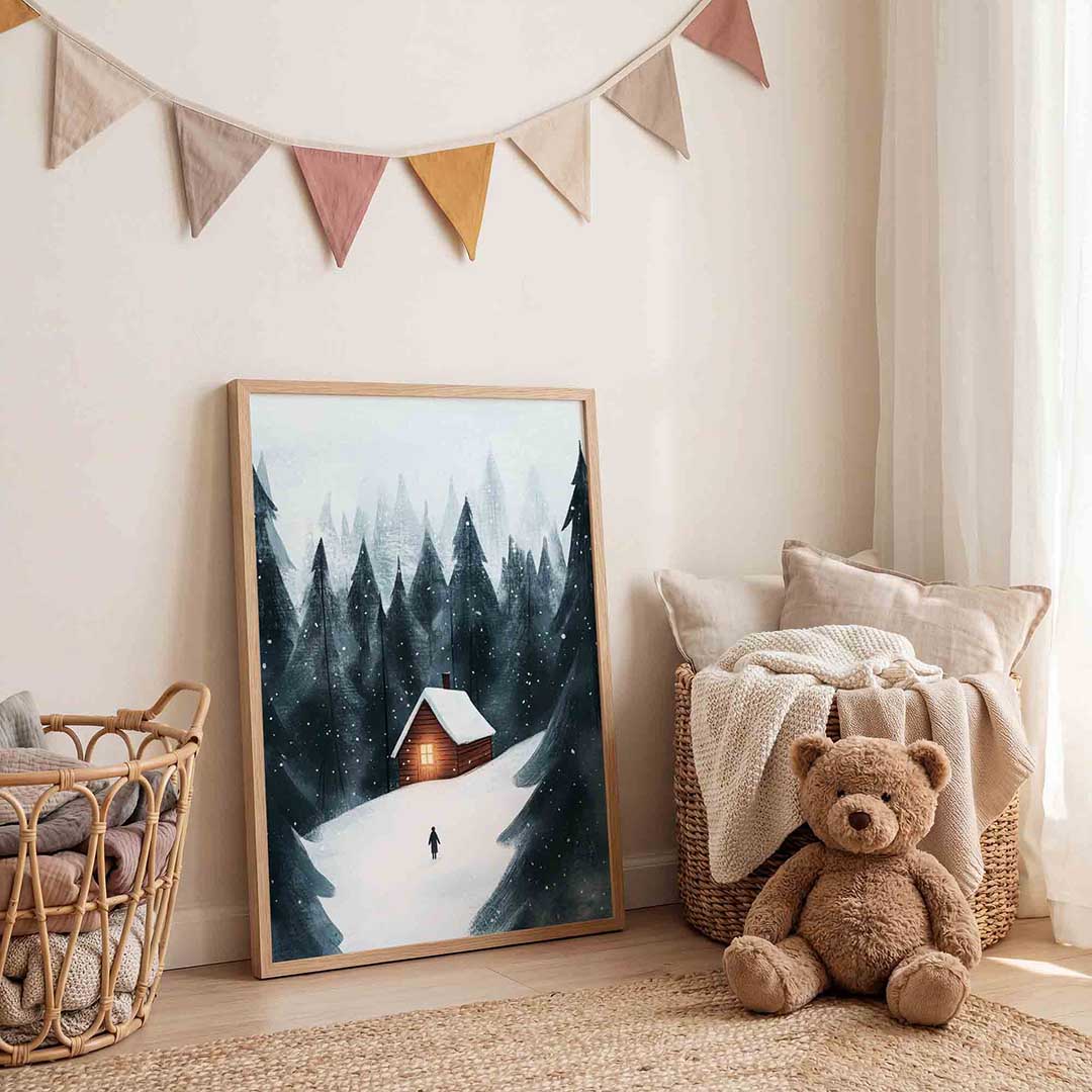 Sneeuwlandschap met huis Poster