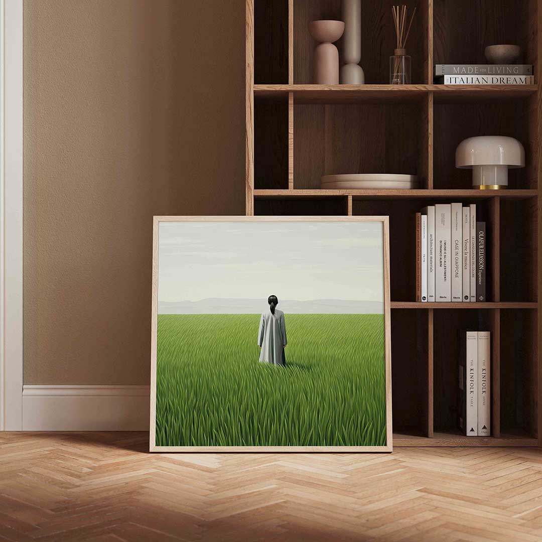 Persoon in grasveld Poster