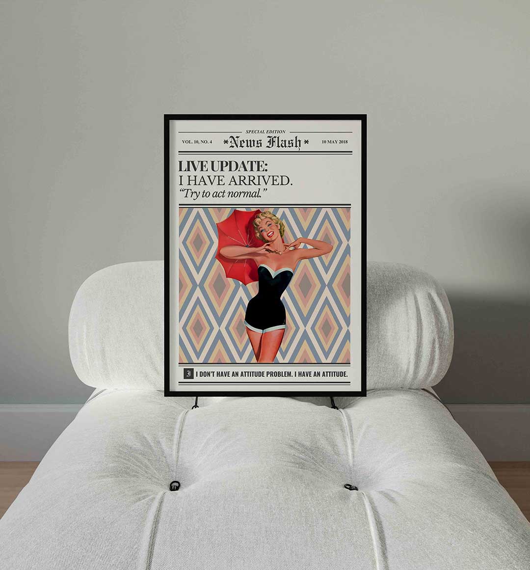 Vrolijke vrouw met paraplu Poster