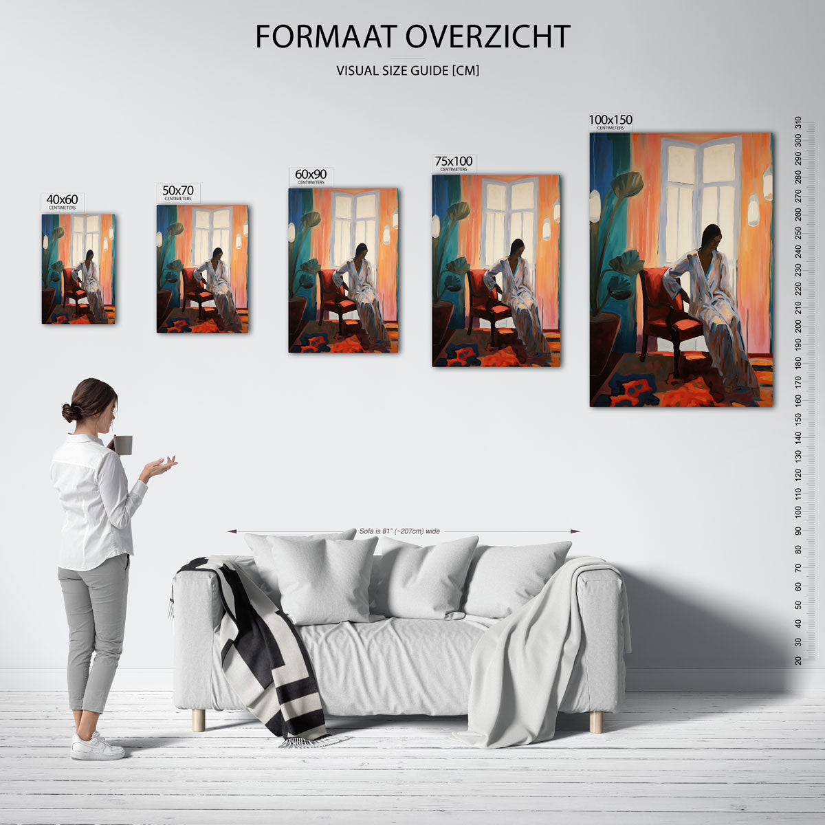 Vrouw in interieur Kunstwerk