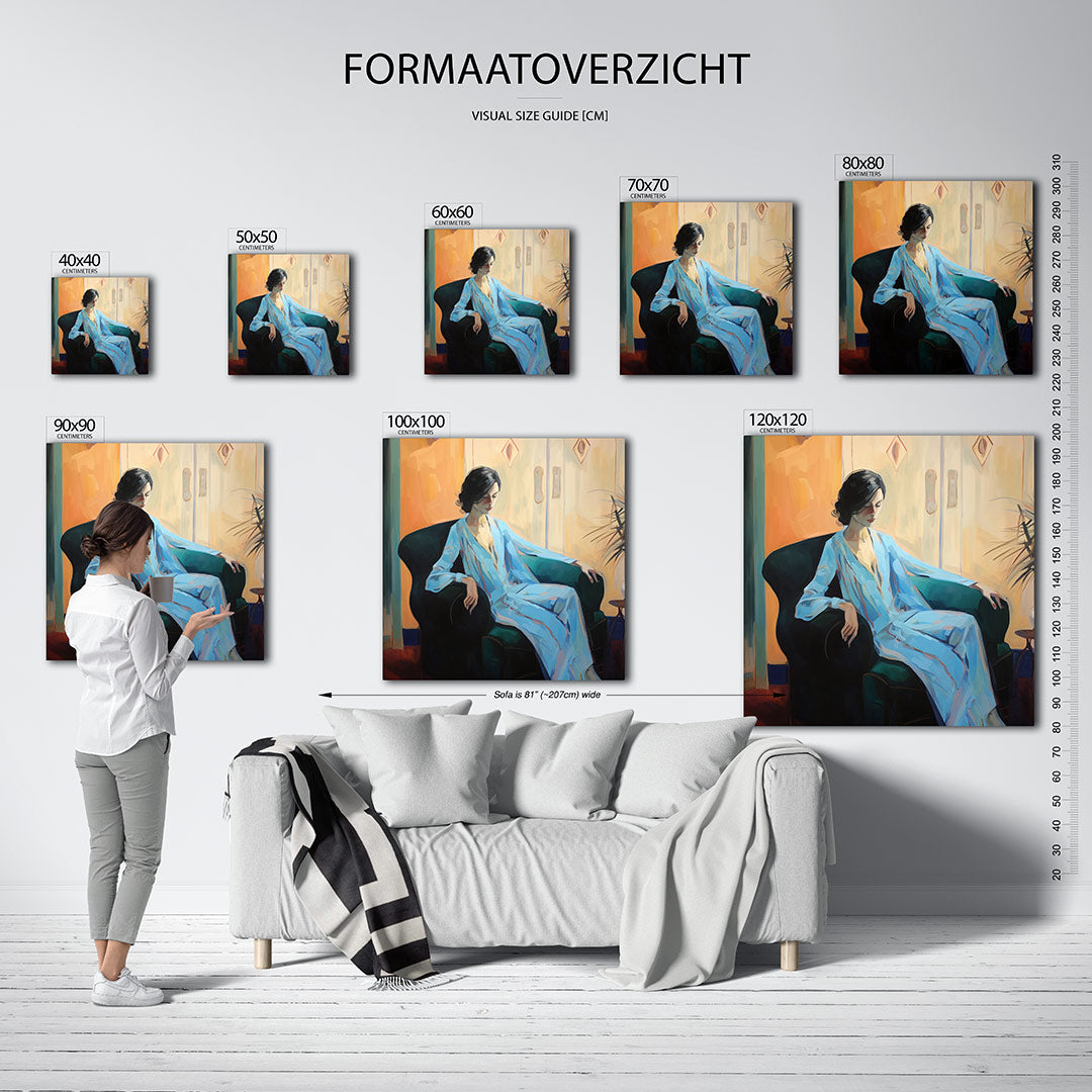 Vrouw in blauwe kamer Kunstwerk